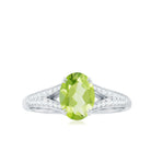 Natural 1 Carat Peridot Oval Engagement Ring with Diamond Split Shank AAA - Rosec Jewels