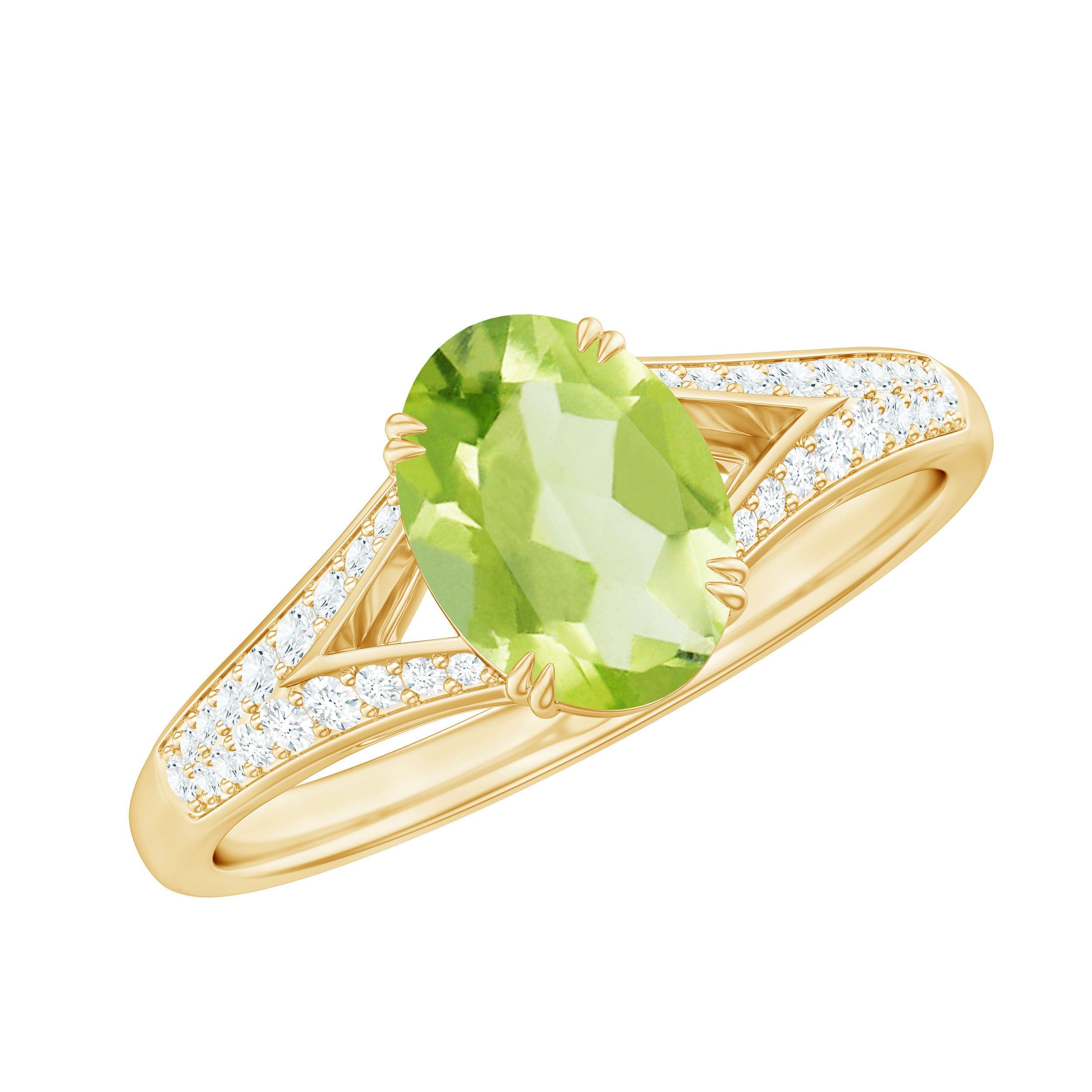 Rosec Jewels-Natural 1 Carat Peridot Oval Engagement Ring with Diamond Split Shank