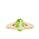 Natural 1 Carat Peridot Oval Engagement Ring with Diamond Split Shank AAA - Rosec Jewels