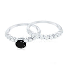Round Cut Black Onyx and Diamond Stacking Wedding Ring Set AAA - Rosec Jewels