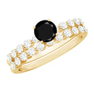 Round Cut Black Onyx and Diamond Stacking Wedding Ring Set AAA - Rosec Jewels