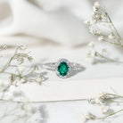 Certified 6X8 mm Oval Lab Grown Emerald Halo Engagement Ring AAAA - Rosec Jewels