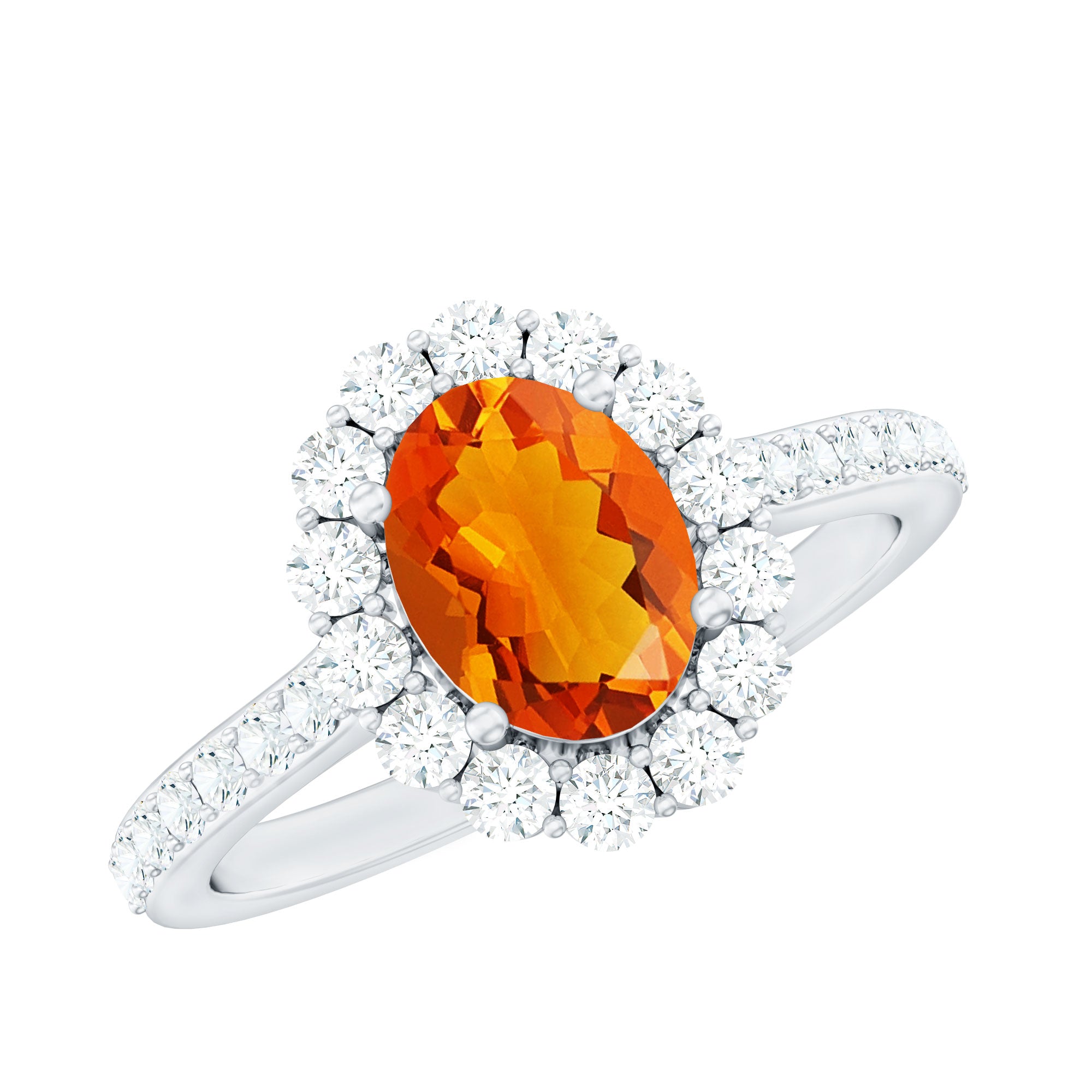Rosec Jewels-Orange Fire Opal Oval Shape Engagement Ring with Moissanite