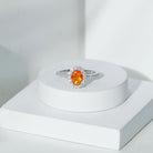 Rosec Jewels-Orange Fire Opal Oval Shape Engagement Ring with Moissanite