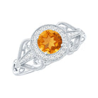 Vintage Style Citrine Engagement Ring with Diamond Halo AAA - Rosec Jewels