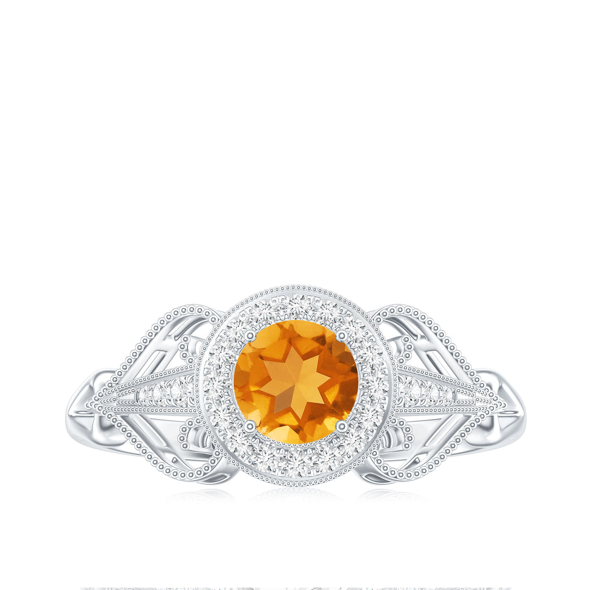 Vintage Style Citrine Engagement Ring with Diamond Halo AAA - Rosec Jewels