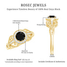 0.4 Carat Round Black Onyx Vintage Engagement Ring with Diamond Halo AAA - Rosec Jewels