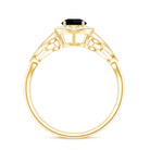 0.4 Carat Round Black Onyx Vintage Engagement Ring with Diamond Halo AAA - Rosec Jewels