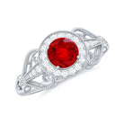 Lab Created Ruby and Diamond Vintage Engagement Ring AAAA - Rosec Jewels