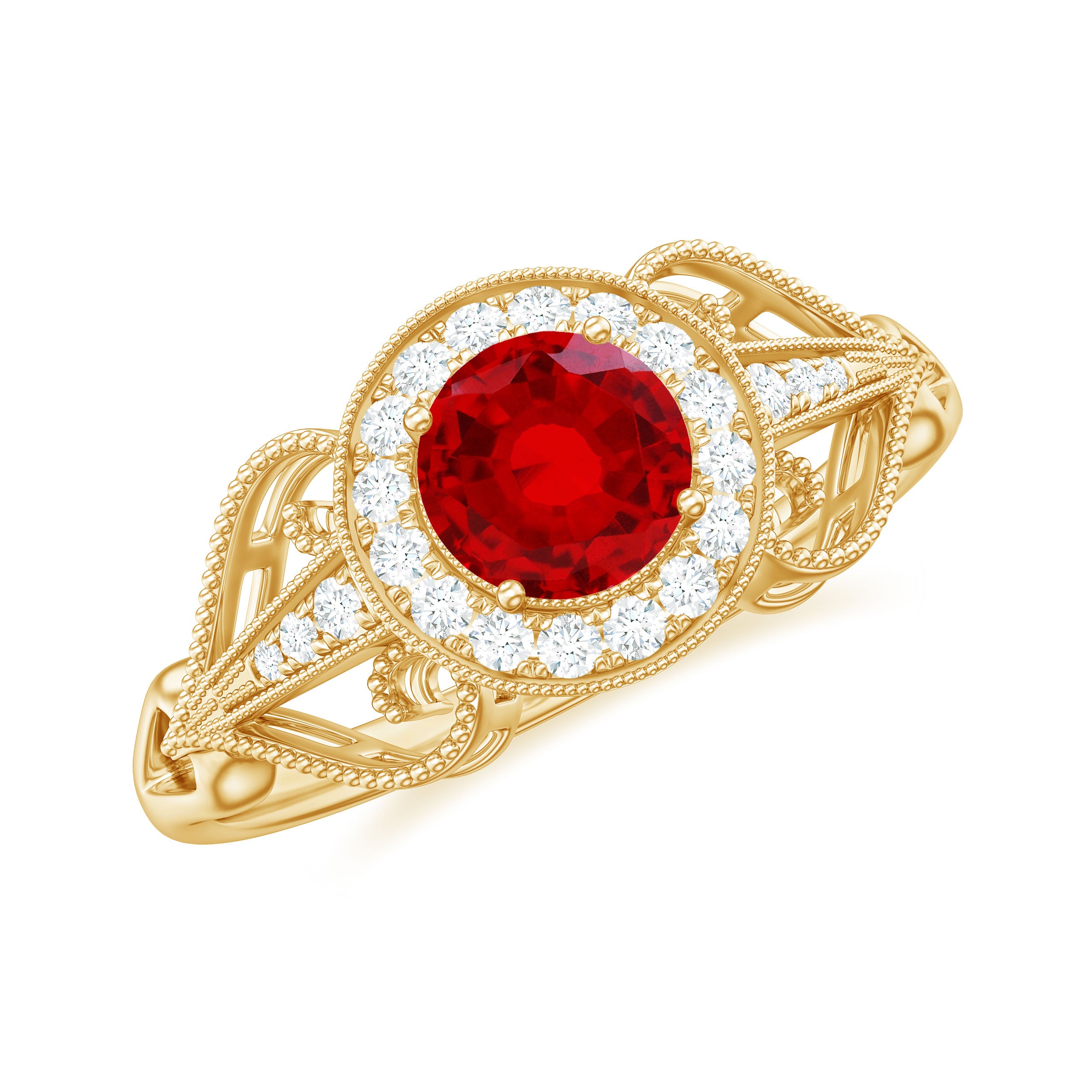 Rosec Jewels-Lab Created Ruby and Diamond Vintage Engagement Ring