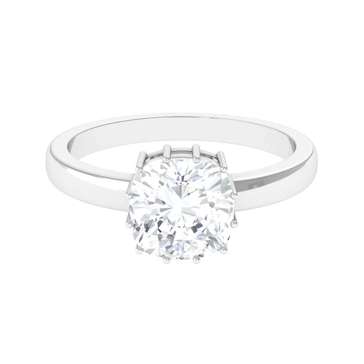 8 MM Cushion Cut Moissanite Solitaire Engagement Ring Moissanite - ( D-VS1 ) - Color and Clarity - Rosec Jewels