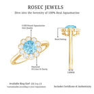 Certified 0.8 Carat Real Aquamarine Engagement Ring with Diamond Flower Halo AAA - Rosec Jewels