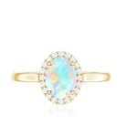 Natural Ethiopian Opal Oval Engagement Ring with Diamond Halo AAA - Rosec Jewels