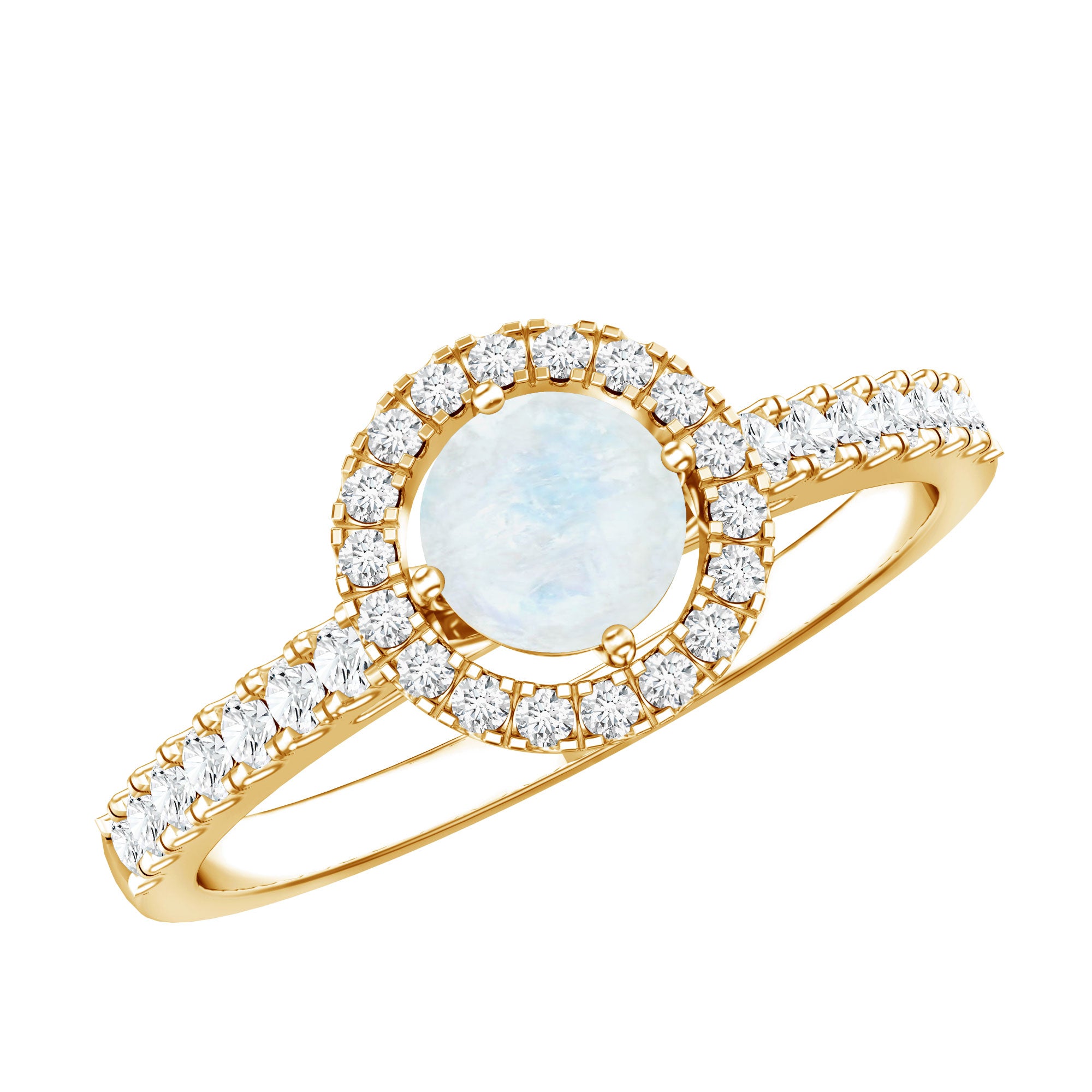 Certified Round Moonstone Halo Engagement Ring With Diamond Accent AAA - Rosec Jewels