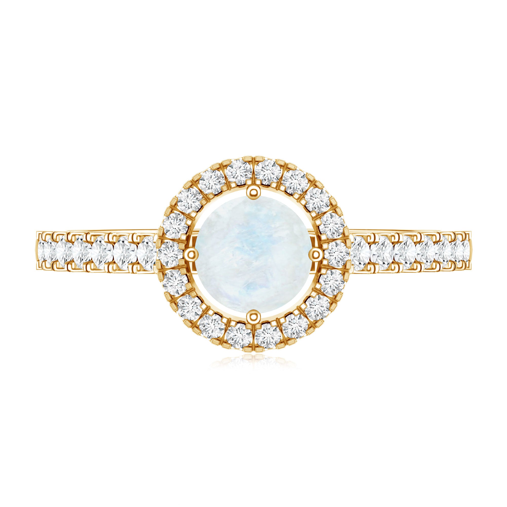 Certified Round Moonstone Halo Engagement Ring With Diamond Accent AAA - Rosec Jewels