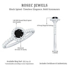 Rosec Jewels-Minimal Black Spinel Minimal Engagement Ring with Diamond Halo
