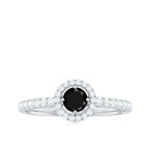 Rosec Jewels-Minimal Black Spinel Minimal Engagement Ring with Diamond Halo