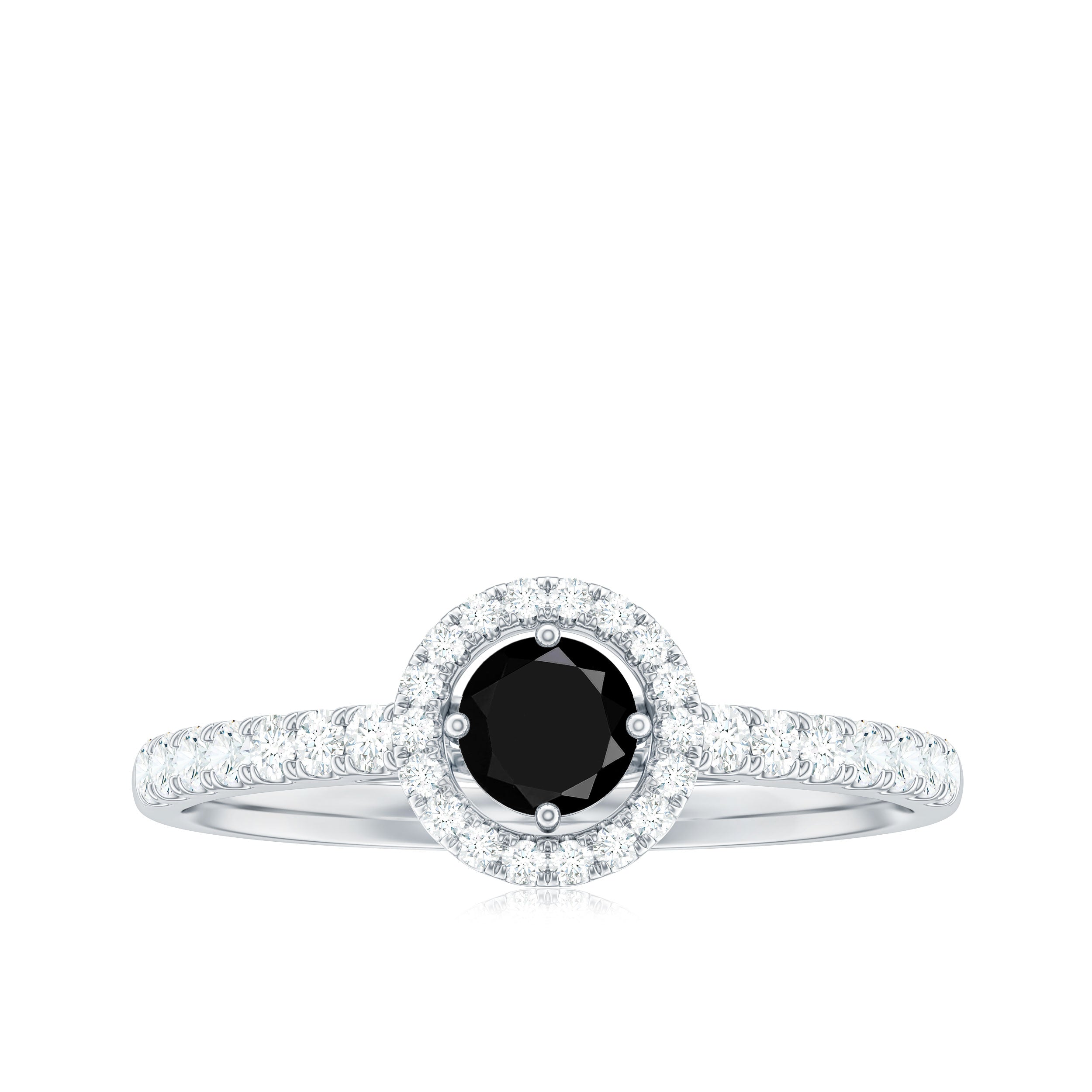 Rosec Jewels-Minimal Black Spinel Minimal Engagement Ring with Diamond Halo