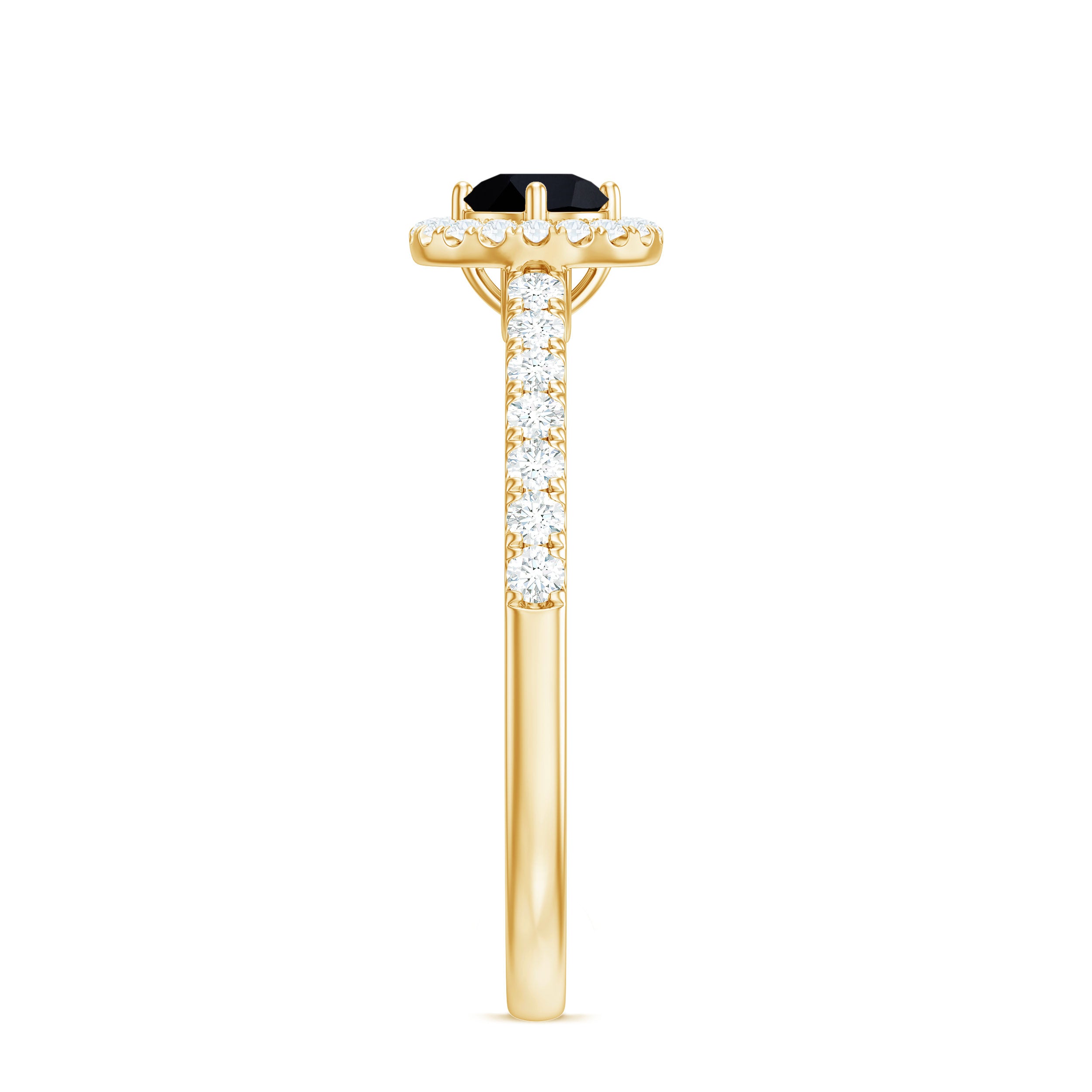 Rosec Jewels-Minimal Black Spinel Minimal Engagement Ring with Diamond Halo