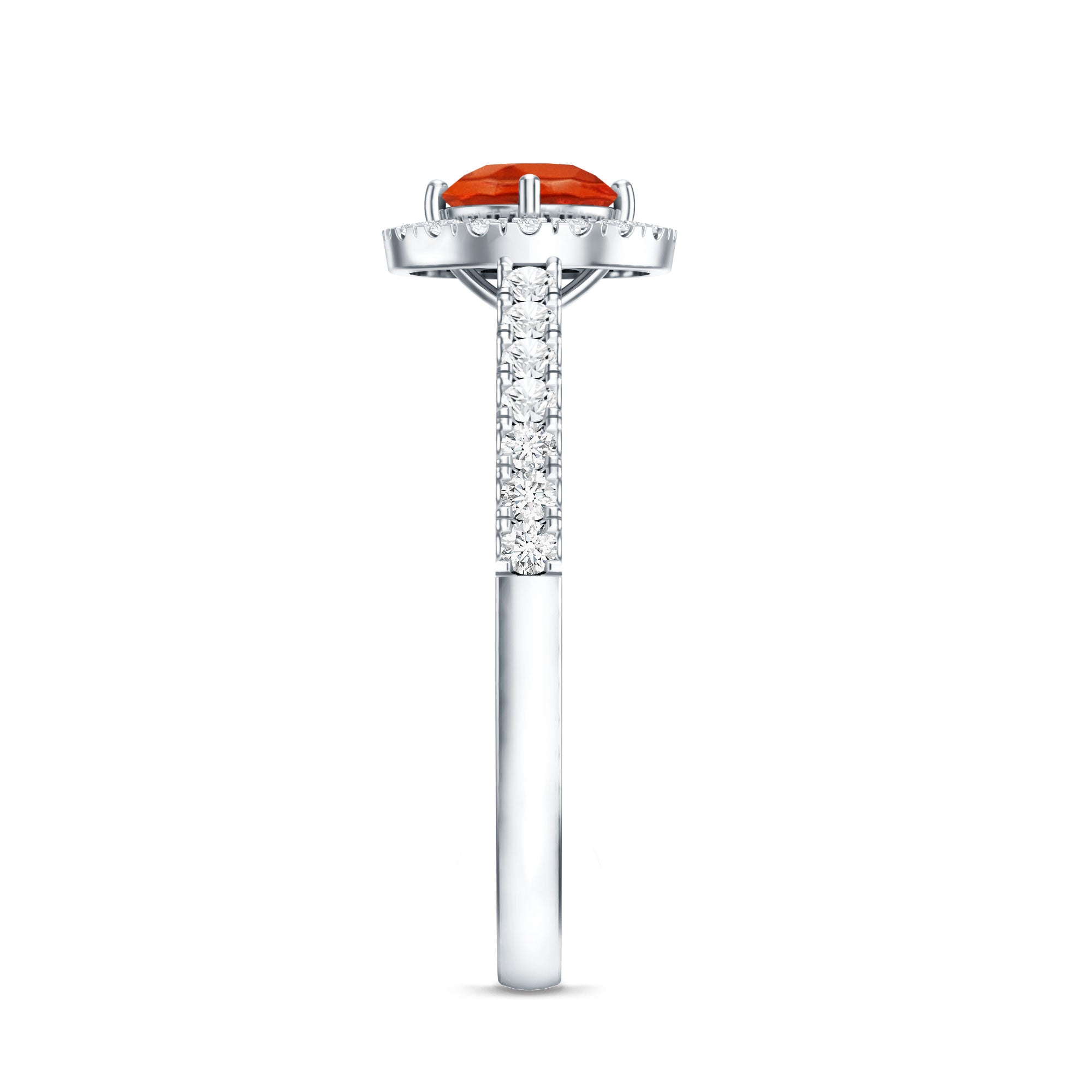 0.75 CT Fire Opal and Diamond Halo Engagement Ring AAA - Rosec Jewels