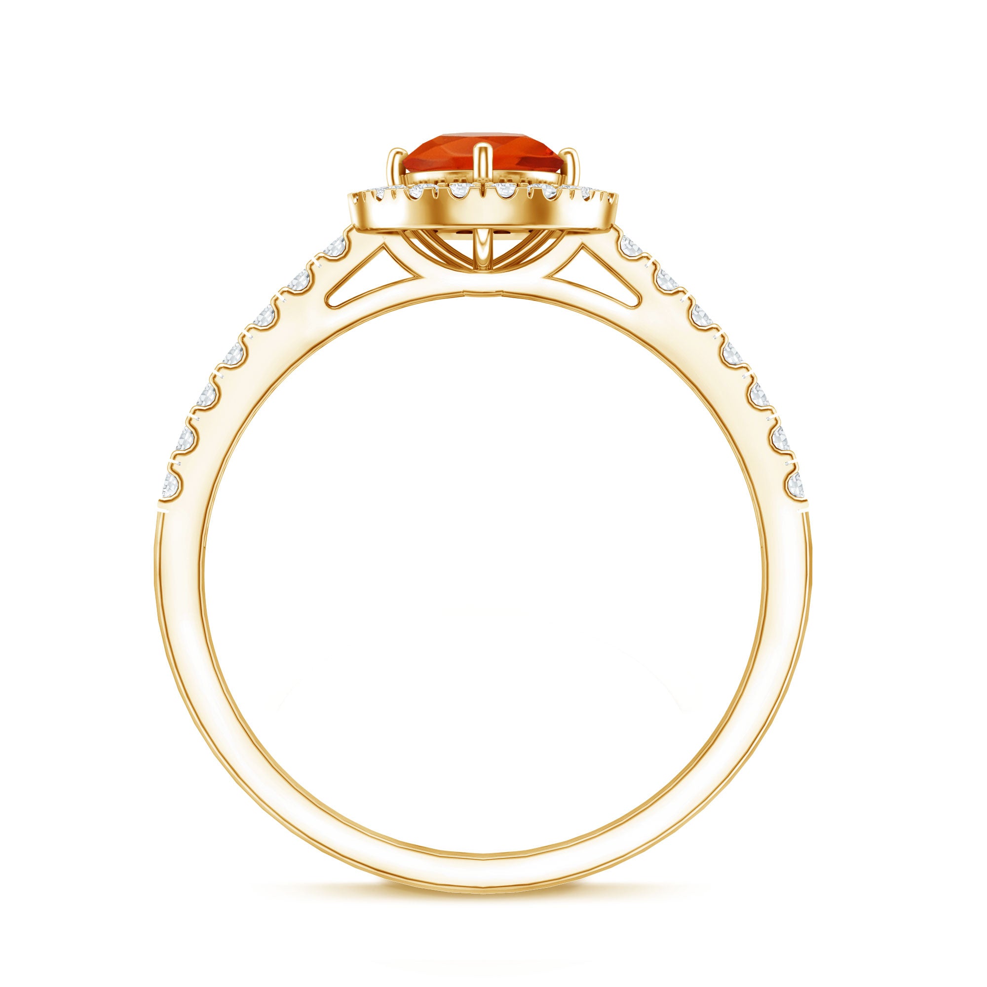 0.75 CT Fire Opal and Diamond Halo Engagement Ring AAA - Rosec Jewels