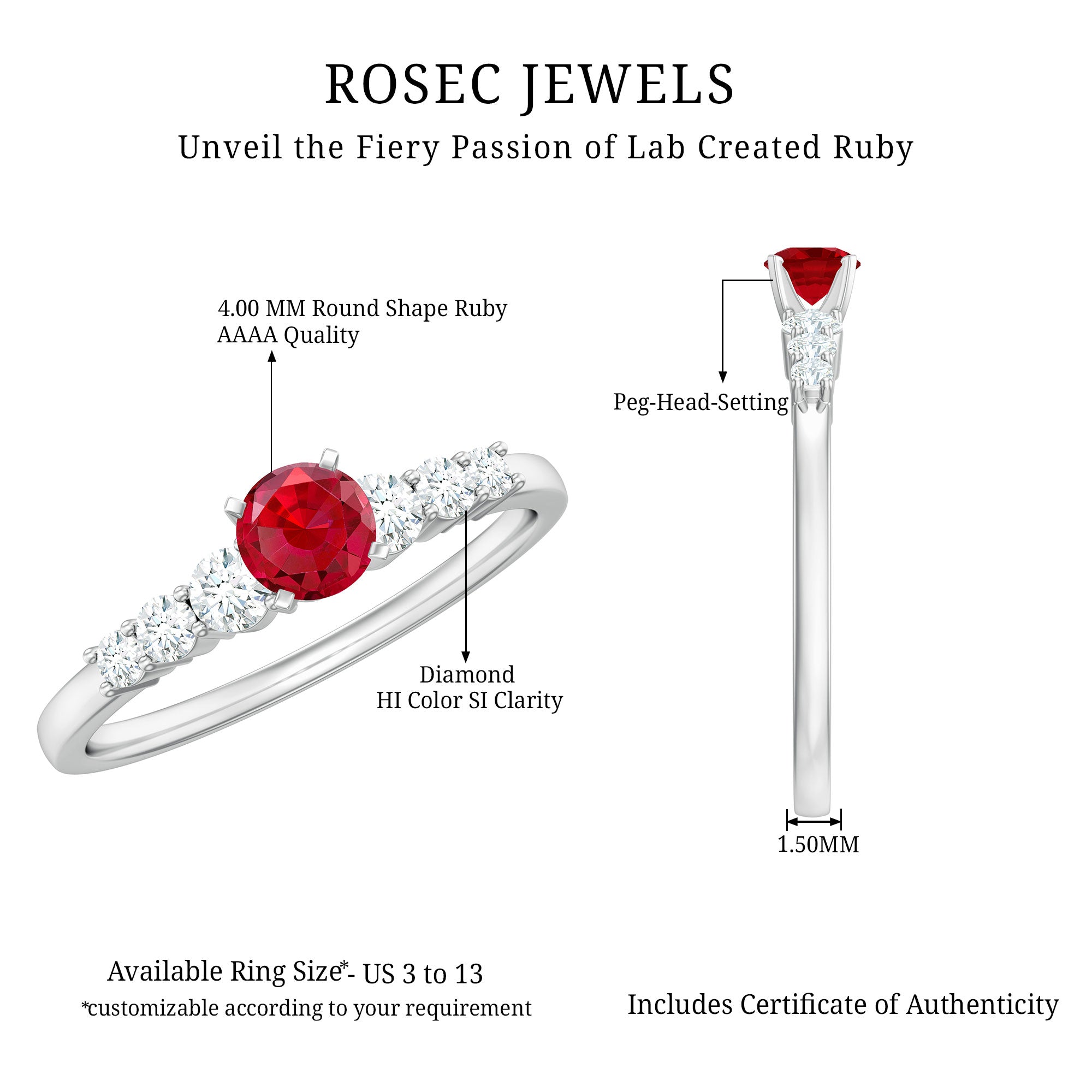 Rosec Jewels-Graduated Style Lab Created Ruby and Diamond Promise Ring