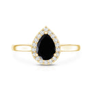 Certified Real Black Spinel Teardrop Engagement Ring with Diamond Halo AAA - Rosec Jewels