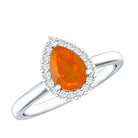 1 CT Teardrop Fire Opal Ring with Diamond Accent AAA - Rosec Jewels