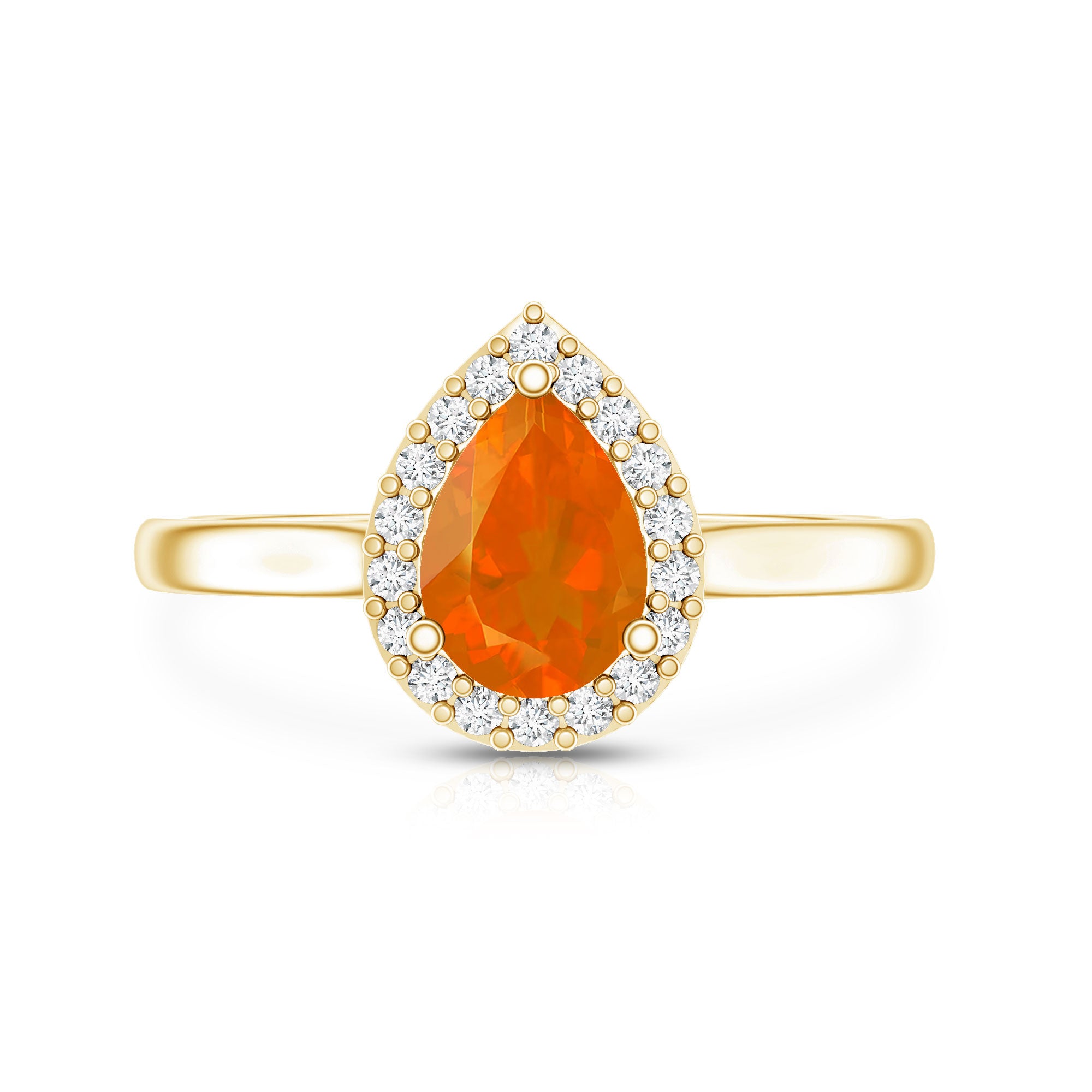 1 CT Teardrop Fire Opal Ring with Diamond Accent AAA - Rosec Jewels