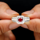 Halo Engagement Ring with Lab Grown Ruby and Moissanite Lab Created Ruby - ( AAAA ) - Quality - Rosec Jewels