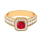 Halo Engagement Ring with Lab Grown Ruby and Moissanite Lab Created Ruby - ( AAAA ) - Quality - Rosec Jewels