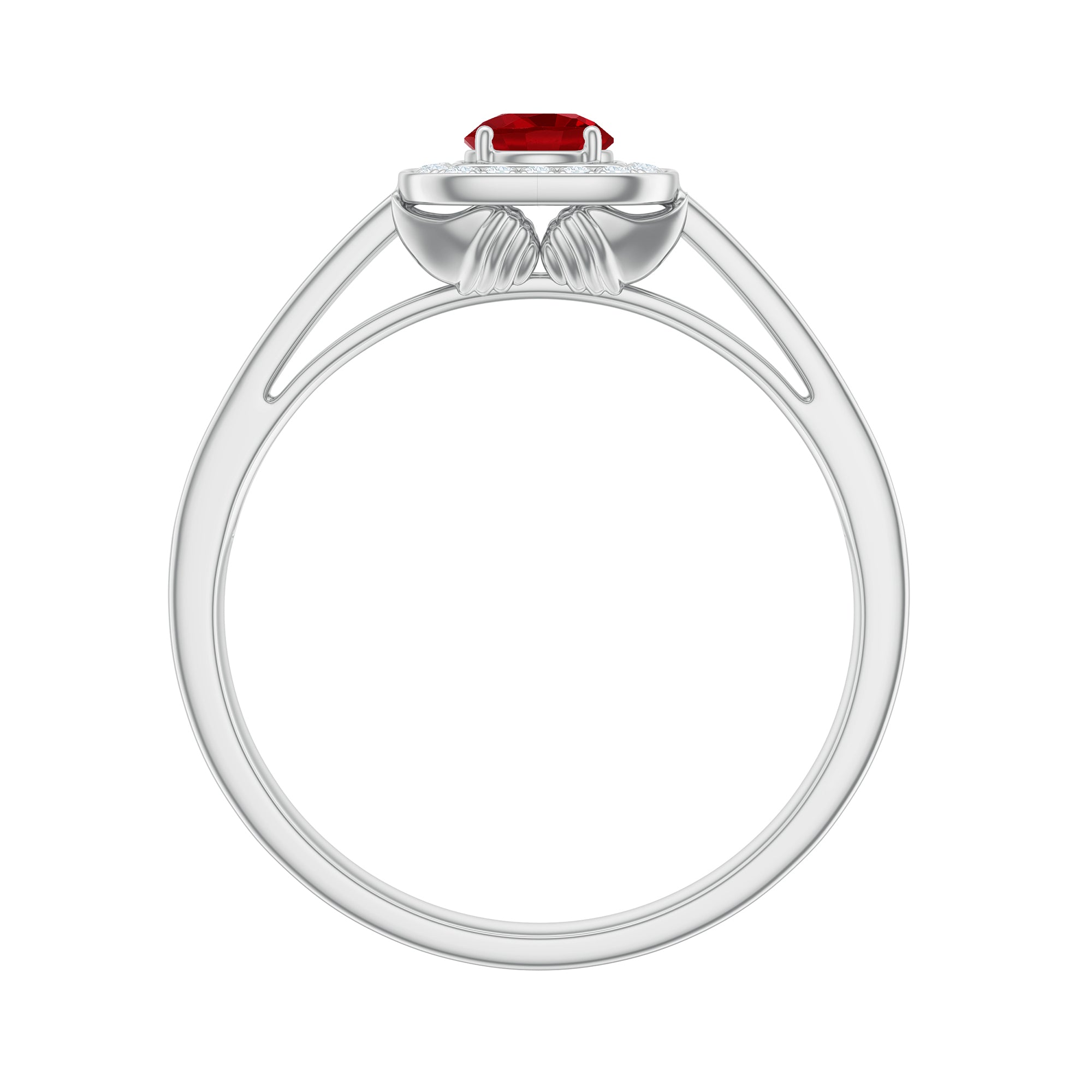 Vintage Style Lab Ruby and Diamond Halo Engagement Ring AAAA - Rosec Jewels