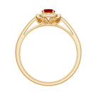 Vintage Style Lab Ruby and Diamond Halo Engagement Ring AAAA - Rosec Jewels