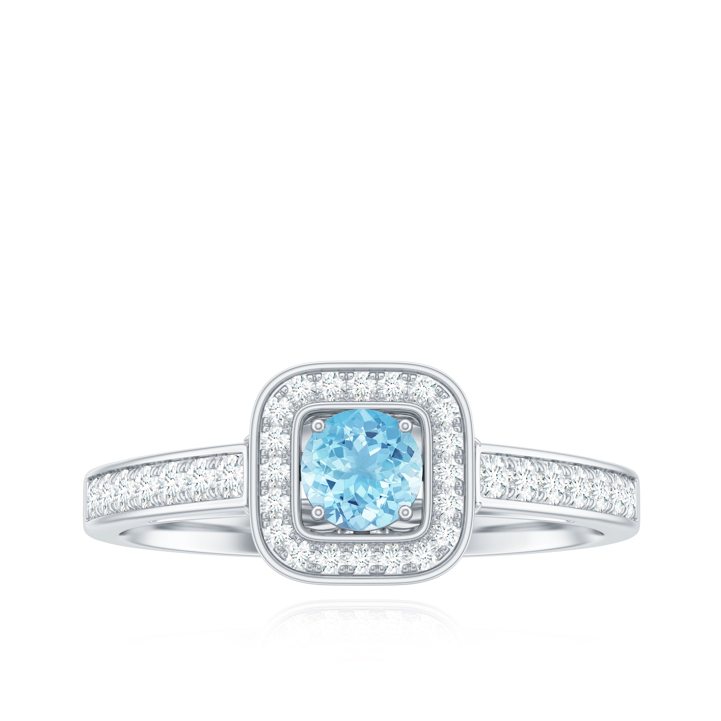 Vintage Looking Aquamarine and Diamond Halo Engagement Ring for Women AAA - Rosec Jewels