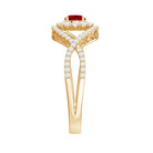 Certified Lab Ruby and Diamond Crossover Engagement Ring with Halo AAAA - Rosec Jewels