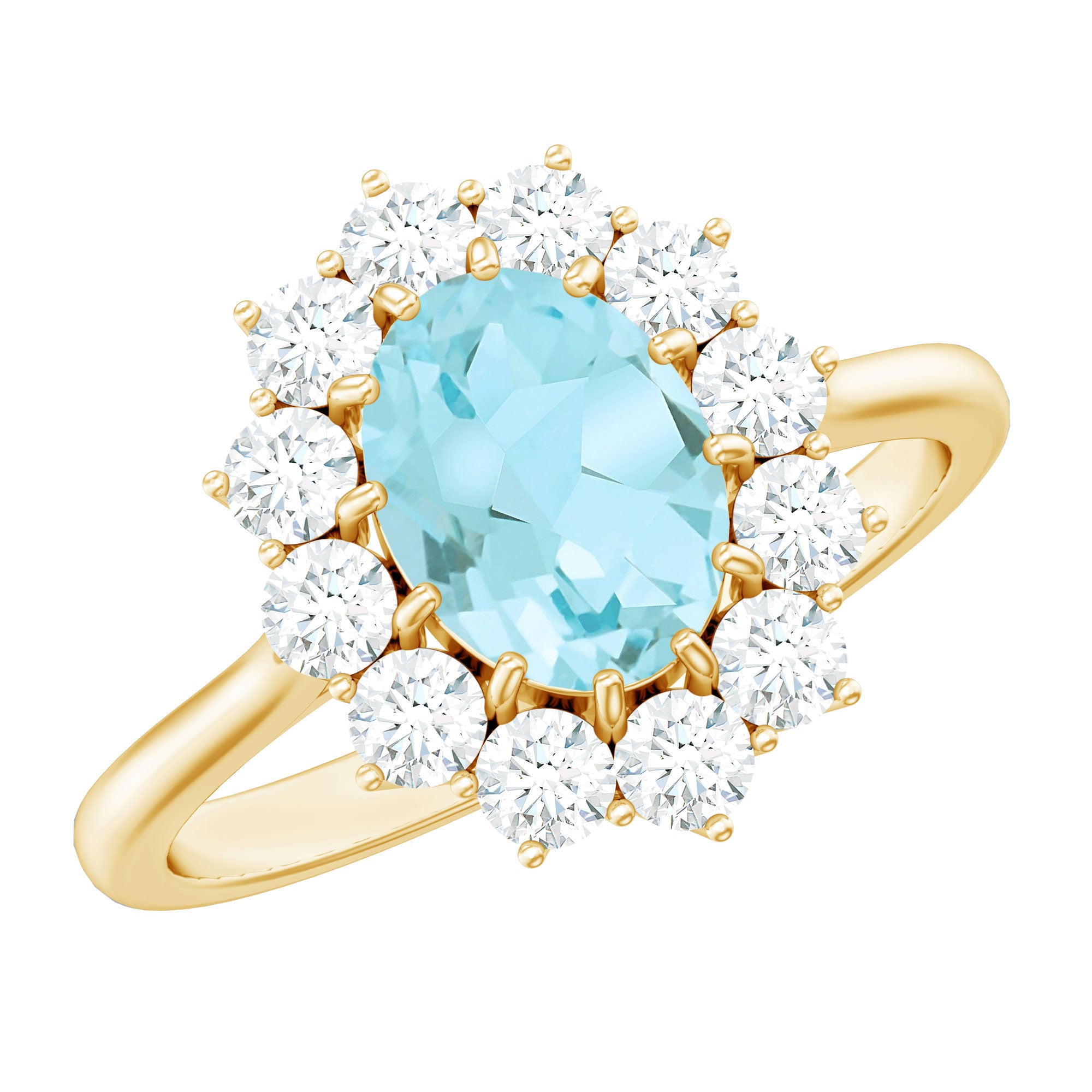 Sky Blue Topaz Oval Halo Engagement Ring with Moissanite