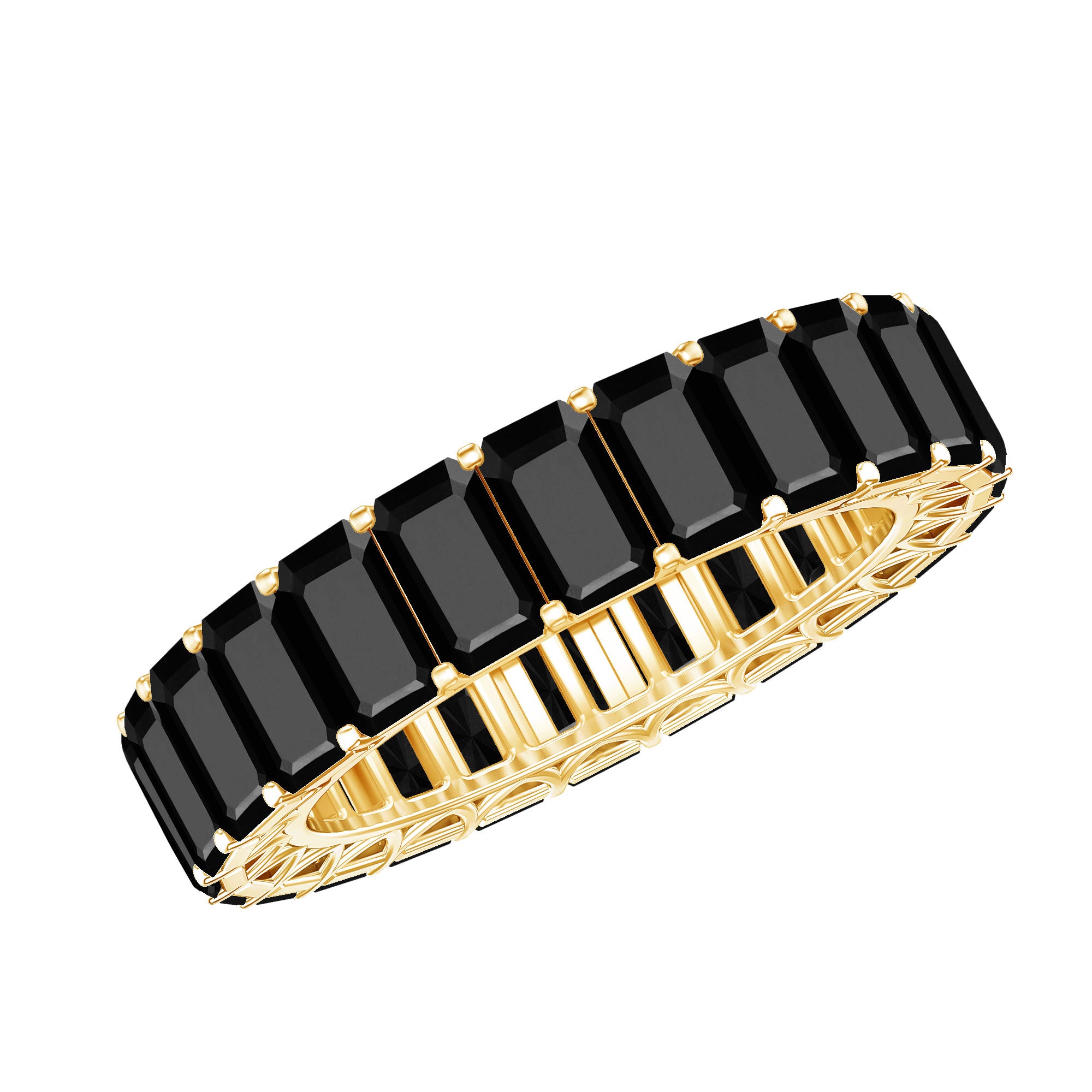 Black Onyx Emerald Cut Eternity Band in Shared Prong Setting AAA - Rosec Jewels