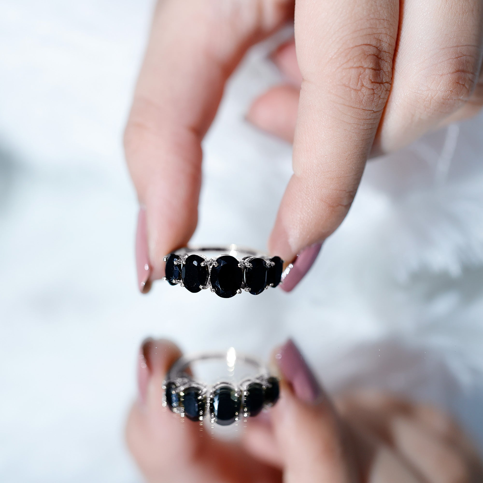 Rosec Jewels-Oval Shaped Black Onyx 5 Stone Anniversary Ring
