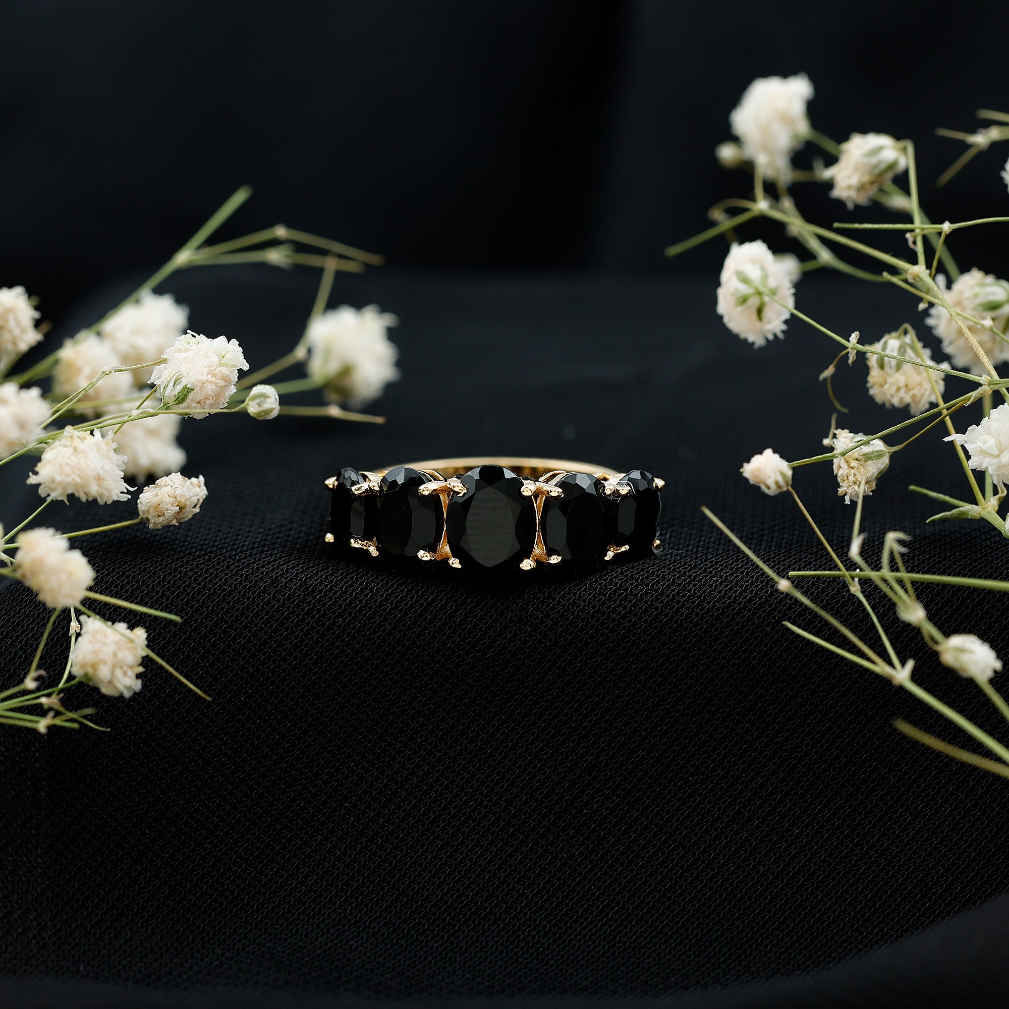 Rosec Jewels-Oval Shaped Black Onyx 5 Stone Anniversary Ring