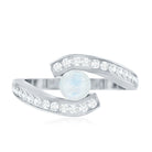 Real Moonstone Bypass Engagement Ring with Diamond AAA - Rosec Jewels