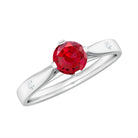 Round Lab Grown Ruby Solitaire Ring with Diamond AAAA - Rosec Jewels