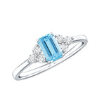 Aquamarine Emerald Cut Engagement Ring with Diamond Trio AAA - Rosec Jewels