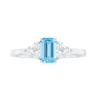 Aquamarine Emerald Cut Engagement Ring with Diamond Trio AAA - Rosec Jewels