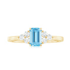 Aquamarine Emerald Cut Engagement Ring with Diamond Trio AAA - Rosec Jewels