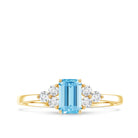 Aquamarine Emerald Cut Engagement Ring with Diamond Trio AAA - Rosec Jewels