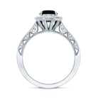 Vintage Inspired Black Onyx Oval Engagement Ring with Diamond Halo AAA - Rosec Jewels