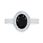 Vintage Inspired Black Onyx Oval Engagement Ring with Diamond Halo AAA - Rosec Jewels