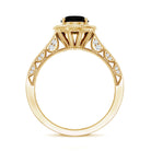Vintage Inspired Black Onyx Oval Engagement Ring with Diamond Halo AAA - Rosec Jewels