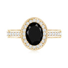 Vintage Inspired Black Onyx Oval Engagement Ring with Diamond Halo AAA - Rosec Jewels