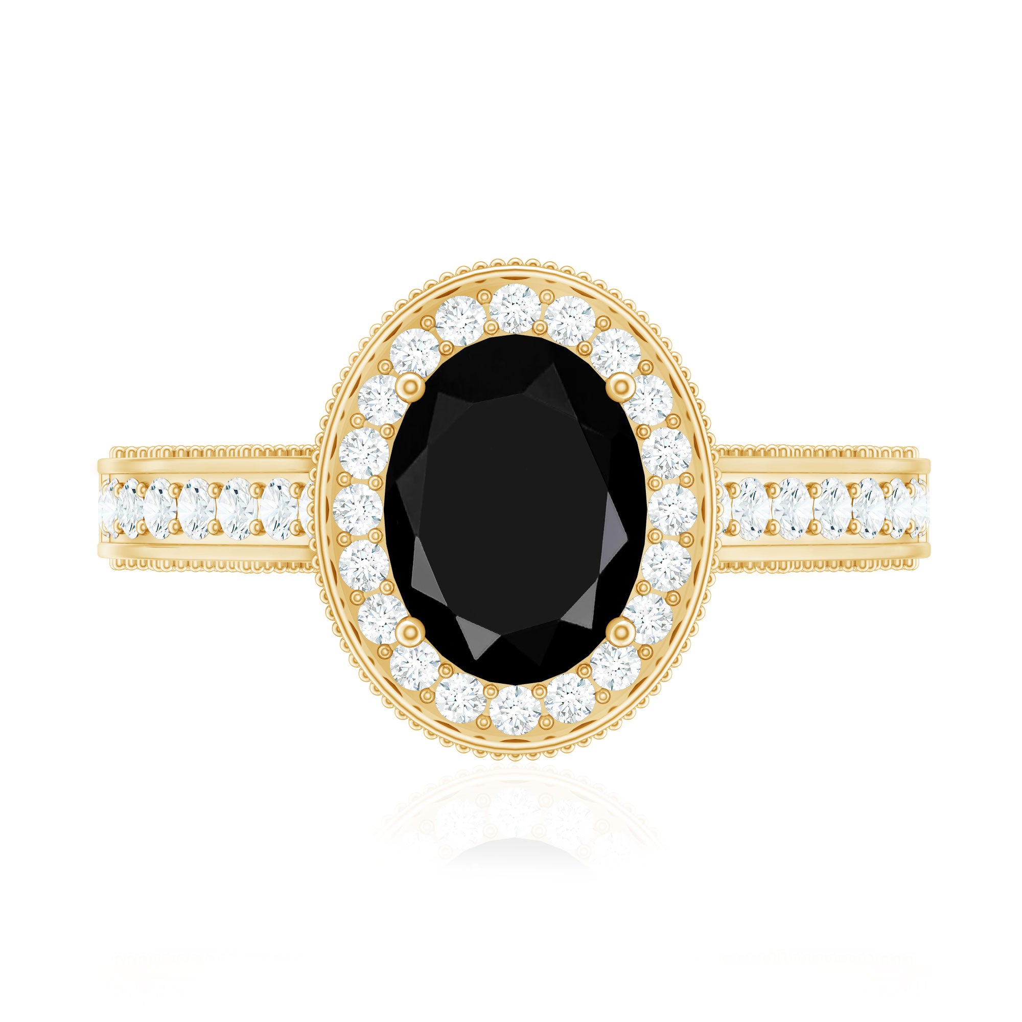 Rosec Jewels-Vintage Inspired Black Onyx Oval Engagement Ring with Diamond Halo